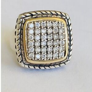 Chapal Zenray Signed NF 14K Yellow Gold Sterling Silver 925 Square CZ Ring 8